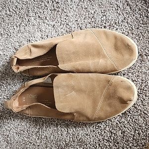 Tan suede TOMS suede slip ons shoes